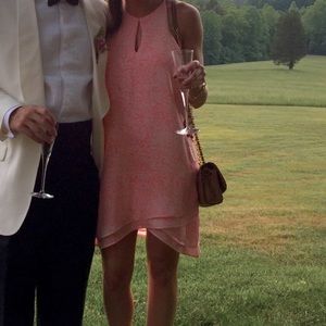 Parker peach/pink cocktail dress; keyhole neck; size XS; silk pink and orange